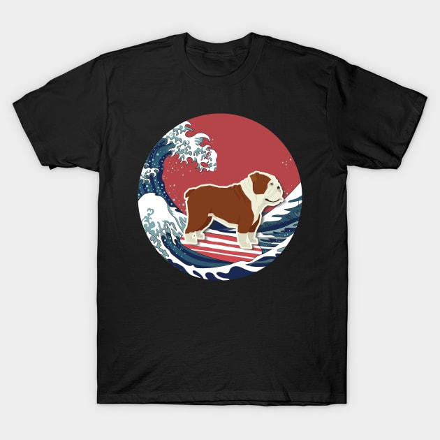 English Bulldog Gifts - Ocean Waves Surfing English Bulldog.  Gifts For English Bulldog Moms, Dads & Owners T-Shirt by StudioElla